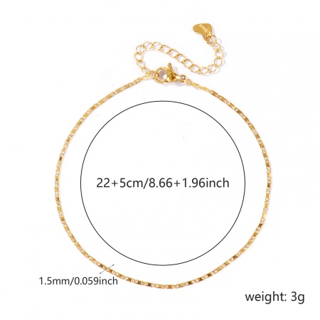 Immagine di 304 Acciaio Inossidabile Catena Cavigliere All'Ingrosso, 18K Vero Oro Placcato PVD Ecologica Impermeabile Anti-Ossidante Ipoallergenico, Donne Elegante & Casual Minimalista Regalo Fornitura di Gioielli, 22cm + 5cm Lunghezza, Dimensione della Catena: 1.5mm, 1 Pz