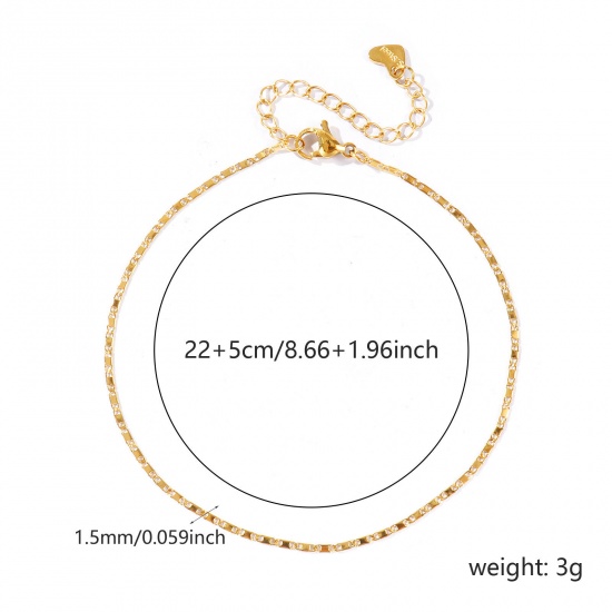 Picture of Wholesale 304 Stainless Steel Link Chain Anklet, 18K Real Gold Plated Eco-friendly PVD Waterproof Anti-Tarnish Hypoallergenic, Women's Stylish & Casual Minimalist Gift Jewelry Supply, 22cm(8.7") + 5cm(2") long, Chain Size: 1.5mm, 1 Piece