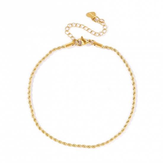 Picture of Wholesale 304 Stainless Steel Braided Rope Chain Anklet, 18K Real Gold Plated Eco-friendly PVD Waterproof Anti-Tarnish Hypoallergenic, Women's Stylish & Casual Minimalist Gift Jewelry Supply, 23cm(9.1") + 5cm(2") long, Chain Size: 2mm, 1 Piece