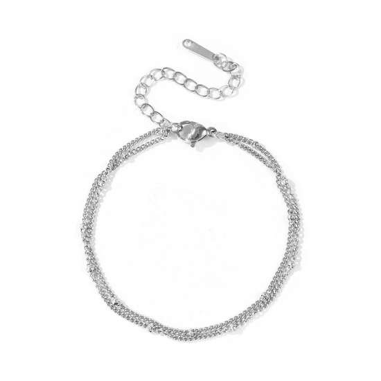Immagine di 304 Acciaio Inossidabile Catena del Barbazzale Bracciale di Doppio Strato All'Ingrosso, Tono Argento Ecologico, Donne Squisito Elegante Regalo Fornitura di Gioielli, 16cm + 5cm Lunghezza, 1 Pz