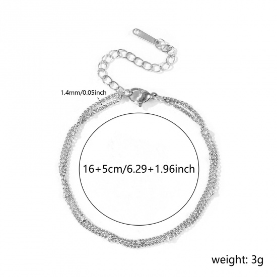 Immagine di 304 Acciaio Inossidabile Catena del Barbazzale Bracciale di Doppio Strato All'Ingrosso, Tono Argento Ecologico, Donne Squisito Elegante Regalo Fornitura di Gioielli, 16cm + 5cm Lunghezza, 1 Pz