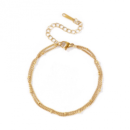 Immagine di 304 Acciaio Inossidabile Catena del Barbazzale Bracciale di Doppio Strato All'Ingrosso, Placcato Oro 18K PVD Ecologica, Donne Squisito Elegante Regalo Fornitura di Gioielli, 16cm + 5cm Lunghezza, 1 Pz