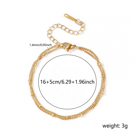Immagine di 304 Acciaio Inossidabile Catena del Barbazzale Bracciale di Doppio Strato All'Ingrosso, Placcato Oro 18K PVD Ecologica, Donne Squisito Elegante Regalo Fornitura di Gioielli, 16cm + 5cm Lunghezza, 1 Pz