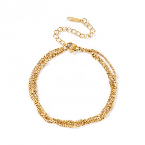 Immagine di 304 Acciaio Inossidabile Catena del Barbazzale Bracciale di Triplo Strato All'Ingrosso, Placcato Oro 18K PVD Ecologica, Donne Squisito Elegante Regalo Fornitura di Gioielli, 16cm + 5cm Lunghezza, 1 Pz