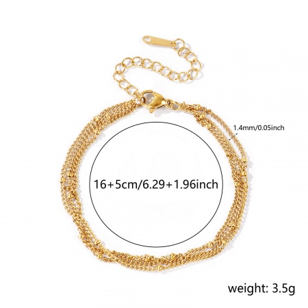 Immagine di 304 Acciaio Inossidabile Catena del Barbazzale Bracciale di Triplo Strato All'Ingrosso, Placcato Oro 18K PVD Ecologica, Donne Squisito Elegante Regalo Fornitura di Gioielli, 16cm + 5cm Lunghezza, 1 Pz
