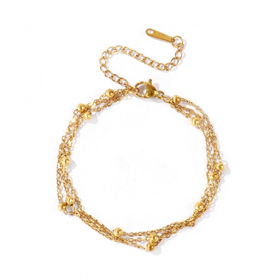 Immagine di 304 Acciaio Inossidabile Catena a Cavo Bracciale di Triplo Strato All'Ingrosso, Placcato Oro 18K PVD Ecologica, Donne Squisito Elegante Regalo Fornitura di Gioielli, 16cm + 5cm Lunghezza, 1 Pz