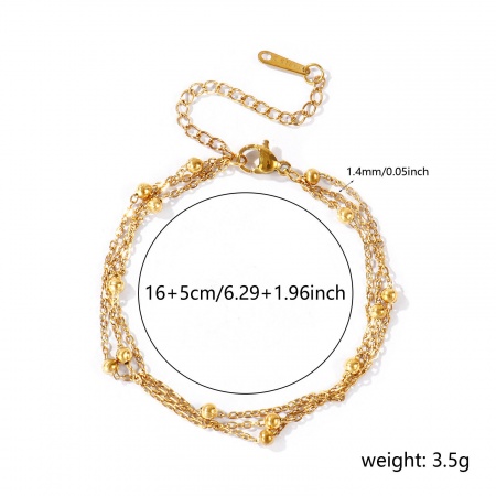 Immagine di 304 Acciaio Inossidabile Catena a Cavo Bracciale di Triplo Strato All'Ingrosso, Placcato Oro 18K PVD Ecologica, Donne Squisito Elegante Regalo Fornitura di Gioielli, 16cm + 5cm Lunghezza, 1 Pz