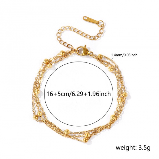 Immagine di 304 Acciaio Inossidabile Catena a Cavo Bracciale di Triplo Strato All'Ingrosso, Placcato Oro 18K PVD Ecologica, Donne Squisito Elegante Regalo Fornitura di Gioielli, 16cm + 5cm Lunghezza, 1 Pz