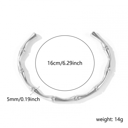 Immagine di Forma di Bambù 304 Acciaio Inossidabile Aprire Braccialetti All'Ingrosso, Tono Argento Ecologico, Donne Squisito Elegante Regalo Fornitura di Gioielli, 16cm Lunghezza, 1 Pz