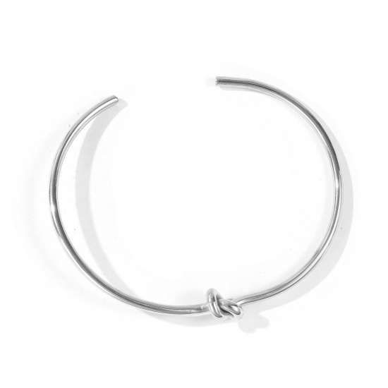 Immagine di Nodo 304 Acciaio Inossidabile Aprire Braccialetti All'Ingrosso, Tono Argento Ecologico, Donne Squisito Elegante Regalo Fornitura di Gioielli, 17cm Lunghezza, 1 Pz