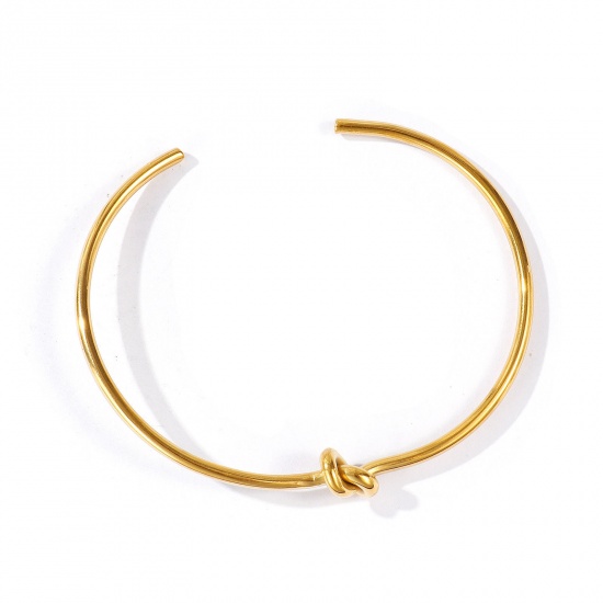 Immagine di Nodo 304 Acciaio Inossidabile Aprire Braccialetti All'Ingrosso, Placcato Oro 18K PVD Ecologica, Donne Squisito Elegante Regalo Fornitura di Gioielli, 17cm Lunghezza, 1 Pz