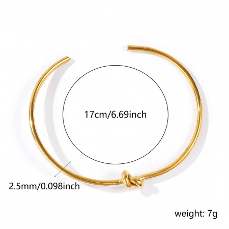 Immagine di Nodo 304 Acciaio Inossidabile Aprire Braccialetti All'Ingrosso, Placcato Oro 18K PVD Ecologica, Donne Squisito Elegante Regalo Fornitura di Gioielli, 17cm Lunghezza, 1 Pz