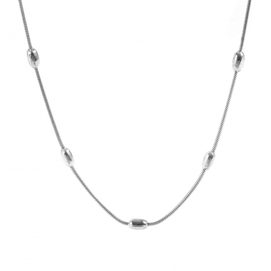 Immagine di in Rilievo Collana All'Ingrosso, Catena di Serpente Tono Argento 304 Acciaio Inossidabile, Donne PVD Ecologica Semplice Elegante Regalo Gioielli Per Rivenditore, 54cm + 5cm Lunghezza, Dimensione della Catena: 1.2mm, 1 Pz