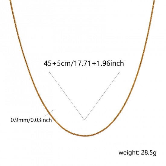 Immagine di Collana All'Ingrosso, Catena di Serpente 18K Vero Oro Placcato 304 Acciaio Inossidabile, Unisex PVD Ecologica Impermeabile Anti-Ossidante Ipoallergenico Minimalista Regalo Gioielli Per Rivenditore, 45cm + 5cm Lunghezza, Dimensione della Catena: 0.9mm, 1 Serie ( 10 Pz/Serie)