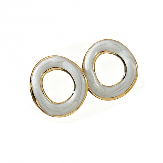 Immagine di Squisito Elegante Orecchini a Perno All'Ingrosso, Anello Bianco Smalto Placcato Oro 18K 304 Acciaio Inossidabile, Donne Regalo Fornitura di Gioielli, 1 Paio