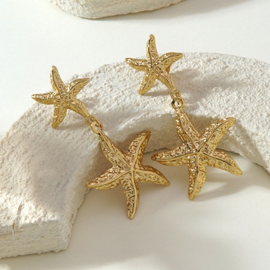 Picture of Wholesale Ocean Jewelry Simple & Casual Earrings, Starfish 18K Gold Plated 304 Stainless Steel, Women's Gift Jewelry Supply, 1 Pair
