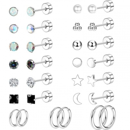 Immagine di Semplice Elegante Set di Orecchini All'Ingrosso, Luna Stella Tono Argento 304 Acciaio Inossidabile, Unisex Regalo Fornitura di Gioielli, 1 Serie ( 30 Pz/Serie)