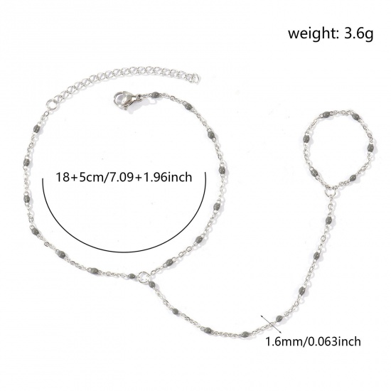Immagine di Grigio Smalto 304 Acciaio Inossidabile Catena a Cavo Bracciale anello di mano catena Slave All'Ingrosso, Tono Argento Ecologico, Donne Elegante Squisito Regalo Fornitura di Gioielli, 18cm + 5cm Lunghezza, Dimensione della Catena: 1.6mm, 1 Pz