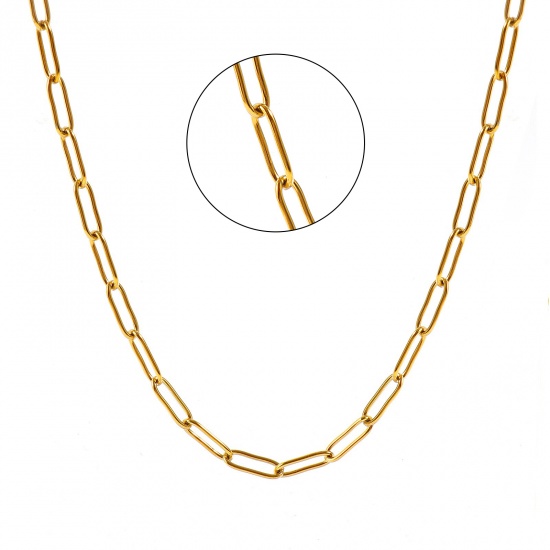 Imagen de Collares Al Por Mayor, Catena di Fermagli 18K Oro Real Chapado 304 Acero Inoxidable, Unisex PVD Ecológico Impermeable Antioxidante Hipoalergénico Elegante Minimalista Regalo Joyería Para Minorista, 40cm + 5cm longitud, Tamaño de la Cadena: 12x4mm, 1 Unidad