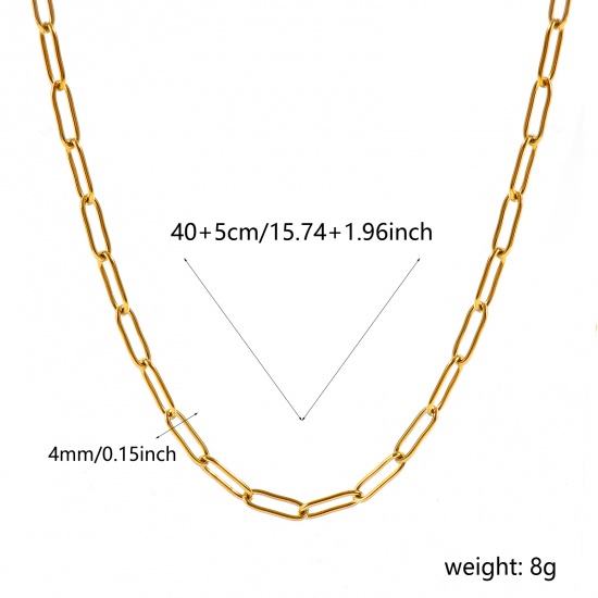 Imagen de Collares Al Por Mayor, Catena di Fermagli 18K Oro Real Chapado 304 Acero Inoxidable, Unisex PVD Ecológico Impermeable Antioxidante Hipoalergénico Elegante Minimalista Regalo Joyería Para Minorista, 40cm + 5cm longitud, Tamaño de la Cadena: 12x4mm, 1 Unidad