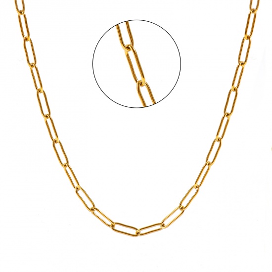 Imagen de Collares Al Por Mayor, Catena di Fermagli 18K Oro Real Chapado 304 Acero Inoxidable, Unisex PVD Ecológico Impermeable Antioxidante Hipoalergénico Elegante Minimalista Regalo Joyería Para Minorista, 45cm + 5cm longitud, Tamaño de la Cadena: 12x4mm, 1 Unidad