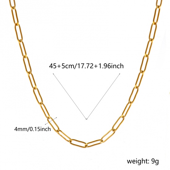 Imagen de Collares Al Por Mayor, Catena di Fermagli 18K Oro Real Chapado 304 Acero Inoxidable, Unisex PVD Ecológico Impermeable Antioxidante Hipoalergénico Elegante Minimalista Regalo Joyería Para Minorista, 45cm + 5cm longitud, Tamaño de la Cadena: 12x4mm, 1 Unidad