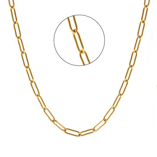 Imagen de Collares Al Por Mayor, Catena di Fermagli 18K Oro Real Chapado 304 Acero Inoxidable, Unisex PVD Ecológico Impermeable Antioxidante Hipoalergénico Elegante Minimalista Regalo Joyería Para Minorista, 50cm + 5cm longitud, Tamaño de la Cadena: 12x4mm, 1 Unidad