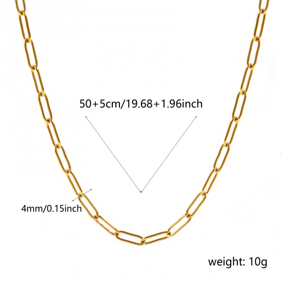 Imagen de Collares Al Por Mayor, Catena di Fermagli 18K Oro Real Chapado 304 Acero Inoxidable, Unisex PVD Ecológico Impermeable Antioxidante Hipoalergénico Elegante Minimalista Regalo Joyería Para Minorista, 50cm + 5cm longitud, Tamaño de la Cadena: 12x4mm, 1 Unidad