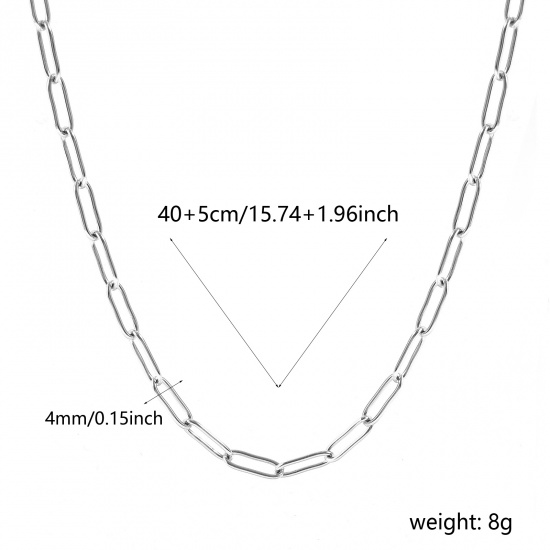 Imagen de Collares Al Por Mayor, Catena di Fermagli Tono de Plata 304 Acero Inoxidable, Unisex Respetuoso del Medio Ambiente Elegante Minimalista Regalo Joyería Para Minorista, 40cm + 5cm longitud, Tamaño de la Cadena: 12x4mm, 1 Unidad