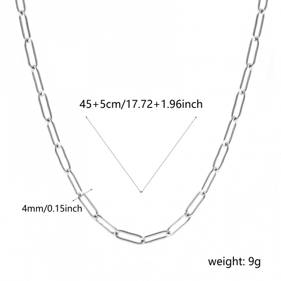 Imagen de Collares Al Por Mayor, Catena di Fermagli Tono de Plata 304 Acero Inoxidable, Unisex Respetuoso del Medio Ambiente Elegante Minimalista Regalo Joyería Para Minorista, 45cm + 5cm longitud, Tamaño de la Cadena: 12x4mm, 1 Unidad