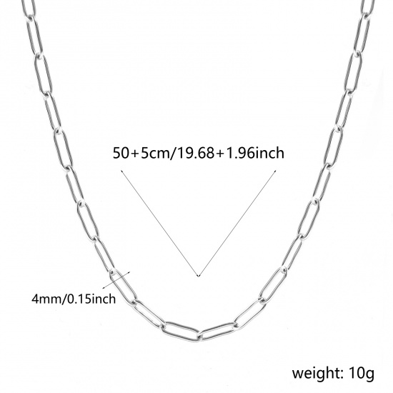 Imagen de Collares Al Por Mayor, Catena di Fermagli Tono de Plata 304 Acero Inoxidable, Unisex Respetuoso del Medio Ambiente Elegante Minimalista Regalo Joyería Para Minorista, 50cm + 5cm longitud, Tamaño de la Cadena: 12x4mm, 1 Unidad