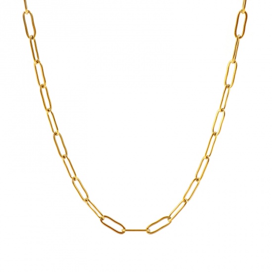 卸売り 平たい ペーパークリップチェーン ネックレス、 18Kリアルゴールドメッキ 304ステンレス鋼、 ユニセックス エコフレンドリー PVD 防水 耐変色性の 低アレルギー性の おしゃれ ミニマリスト プレゼント小売宝飾 50cm + 5cm長さ、 チェーンサイズ: 12x4mm、 1 本 の画像
