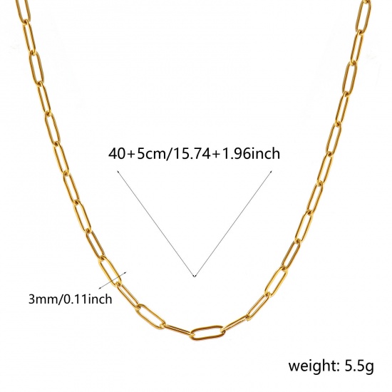 Immagine di Piatto Collana All'Ingrosso, Catena a Graffetta 18K Vero Oro Placcato 304 Acciaio Inossidabile, Unisex PVD Ecologica Impermeabile Anti-Ossidante Ipoallergenico Elegante Minimalista Regalo Gioielli Per Rivenditore, 40cm + 5cm Lunghezza, Dimensione della Catena: 9x3mm, 1 Pz