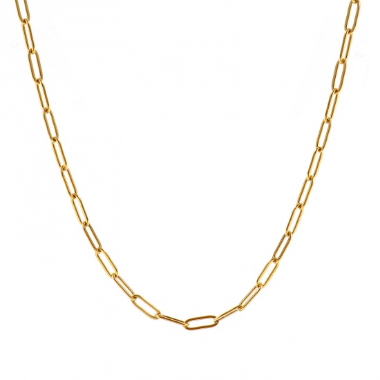 Immagine di Piatto Collana All'Ingrosso, Catena a Graffetta 18K Vero Oro Placcato 304 Acciaio Inossidabile, Unisex PVD Ecologica Impermeabile Anti-Ossidante Ipoallergenico Elegante Minimalista Regalo Gioielli Per Rivenditore, 50cm + 5cm Lunghezza, Dimensione della Catena: 9x3mm, 1 Pz