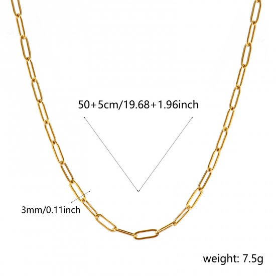 Immagine di Piatto Collana All'Ingrosso, Catena a Graffetta 18K Vero Oro Placcato 304 Acciaio Inossidabile, Unisex PVD Ecologica Impermeabile Anti-Ossidante Ipoallergenico Elegante Minimalista Regalo Gioielli Per Rivenditore, 50cm + 5cm Lunghezza, Dimensione della Catena: 9x3mm, 1 Pz
