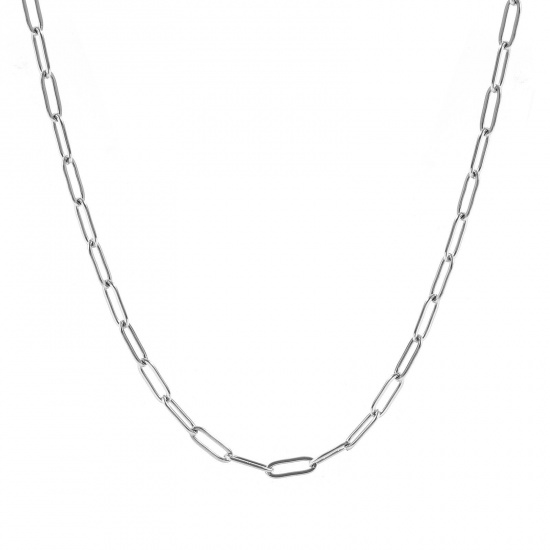 Immagine di Piatto Collana All'Ingrosso, Catena a Graffetta Tono Argento 304 Acciaio Inossidabile, Unisex Ecologico Elegante Minimalista Regalo Gioielli Per Rivenditore, 40cm + 5cm Lunghezza, Dimensione della Catena: 9x3mm, 1 Pz