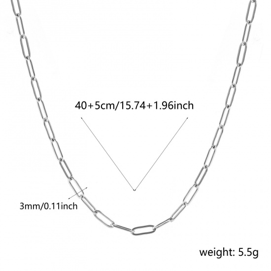 Immagine di Piatto Collana All'Ingrosso, Catena a Graffetta Tono Argento 304 Acciaio Inossidabile, Unisex Ecologico Elegante Minimalista Regalo Gioielli Per Rivenditore, 40cm + 5cm Lunghezza, Dimensione della Catena: 9x3mm, 1 Pz