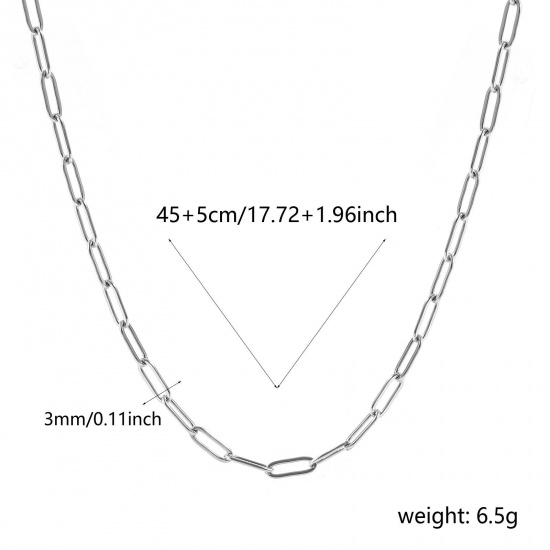 Immagine di Piatto Collana All'Ingrosso, Catena a Graffetta Tono Argento 304 Acciaio Inossidabile, Unisex Ecologico Elegante Minimalista Regalo Gioielli Per Rivenditore, 45cm + 5cm Lunghezza, Dimensione della Catena: 9x3mm, 1 Pz