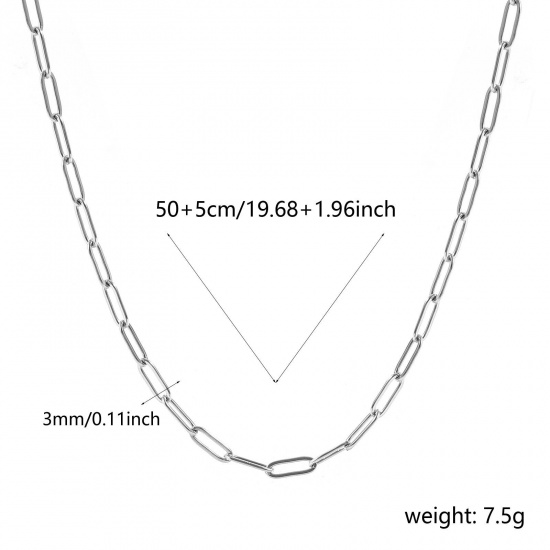 Immagine di Piatto Collana All'Ingrosso, Catena a Graffetta Tono Argento 304 Acciaio Inossidabile, Unisex Ecologico Elegante Minimalista Regalo Gioielli Per Rivenditore, 50cm + 5cm Lunghezza, Dimensione della Catena: 9x3mm, 1 Pz