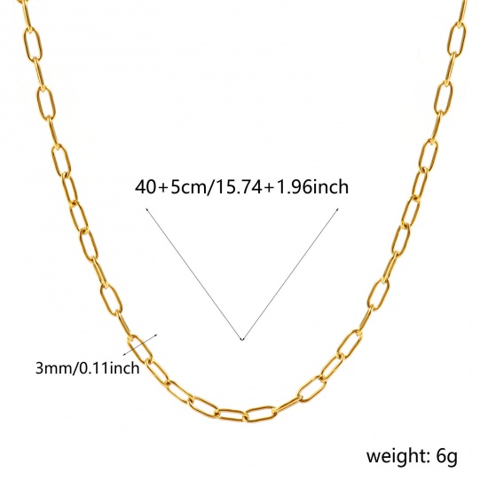 Picture of Wholesale Paperclip Link Chain Necklace, 18K Real Gold Plated 304 Stainless Steel, Unisex Eco-friendly PVD Waterproof Anti-Tarnish Hypoallergenic Stylish Minimalist Gift Jewelry For Retailer, 40cm(15.7") + 5cm(2") long, Chain Size: 7.5x3mm, 1 Piece