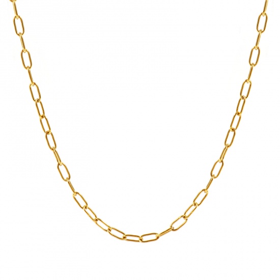 Picture of Wholesale Paperclip Link Chain Necklace, 18K Real Gold Plated 304 Stainless Steel, Unisex Eco-friendly PVD Waterproof Anti-Tarnish Hypoallergenic Stylish Minimalist Gift Jewelry For Retailer, 45cm(17.7") + 5cm(2") long, Chain Size: 7.5x3mm, 1 Piece