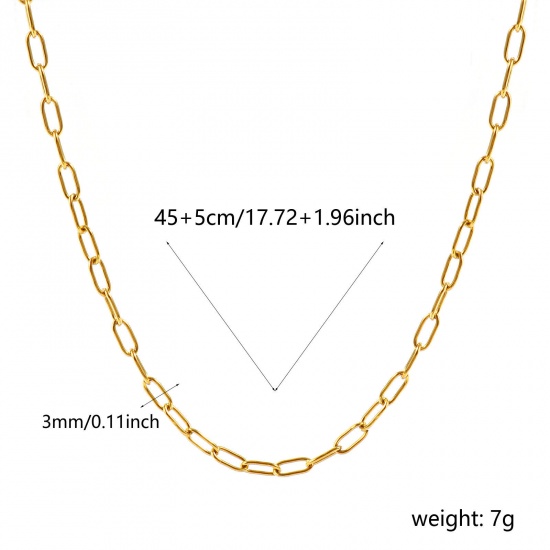Picture of Wholesale Paperclip Link Chain Necklace, 18K Real Gold Plated 304 Stainless Steel, Unisex Eco-friendly PVD Waterproof Anti-Tarnish Hypoallergenic Stylish Minimalist Gift Jewelry For Retailer, 45cm(17.7") + 5cm(2") long, Chain Size: 7.5x3mm, 1 Piece