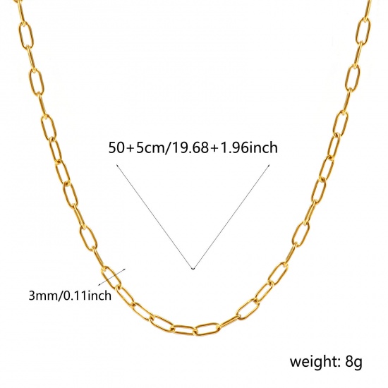 Picture of Wholesale Paperclip Link Chain Necklace, 18K Real Gold Plated 304 Stainless Steel, Unisex Eco-friendly PVD Waterproof Anti-Tarnish Hypoallergenic Stylish Minimalist Gift Jewelry For Retailer, 50cm(19.7") + 5cm(2") long, Chain Size: 7.5x3mm, 1 Piece