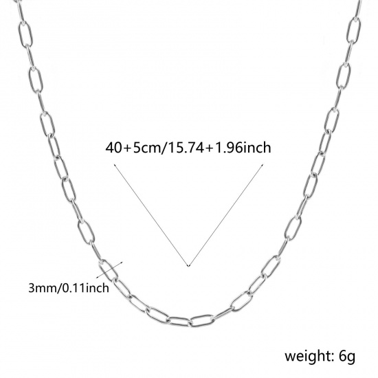 Picture of Wholesale Paperclip Link Chain Necklace, Silver Tone 304 Stainless Steel, Unisex Eco-friendly Stylish Minimalist Gift Jewelry For Retailer, 40cm(15.7") + 5cm(2") long, Chain Size: 7.5x3mm, 1 Piece