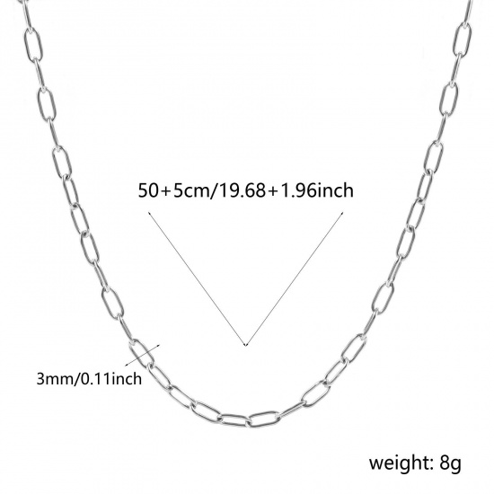 Picture of Wholesale Paperclip Link Chain Necklace, Silver Tone 304 Stainless Steel, Unisex Eco-friendly Stylish Minimalist Gift Jewelry For Retailer, 50cm(19.7") + 5cm(2") long, Chain Size: 7.5x3mm, 1 Piece