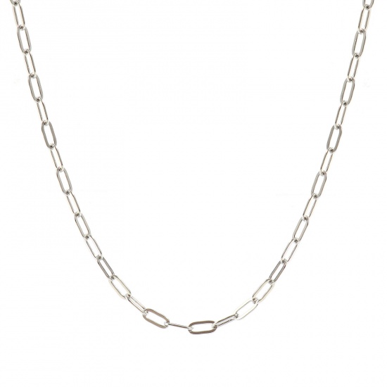Picture of Wholesale Flat Paperclip Link Chain Necklace, Silver Tone 304 Stainless Steel, Unisex Eco-friendly Stylish Minimalist Gift Jewelry For Retailer, 50cm(19.7") + 5cm(2") long, Chain Size: 7.5x3mm, 1 Piece