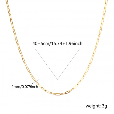 Immagine di Piatto Collana All'Ingrosso, Catena a Graffetta 18K Vero Oro Placcato 304 Acciaio Inossidabile, Unisex PVD Ecologica Impermeabile Anti-Ossidante Ipoallergenico Elegante Minimalista Regalo Gioielli Per Rivenditore, 40cm + 5cm Lunghezza, Dimensione della Catena: 5x2mm, 1 Pz