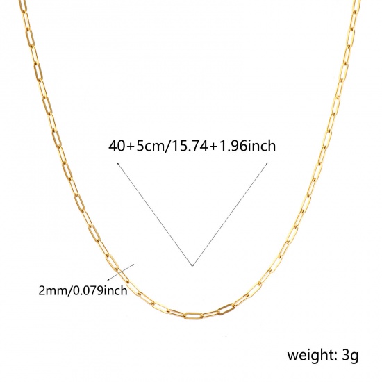 Immagine di Piatto Collana All'Ingrosso, Catena a Graffetta 18K Vero Oro Placcato 304 Acciaio Inossidabile, Unisex PVD Ecologica Impermeabile Anti-Ossidante Ipoallergenico Elegante Minimalista Regalo Gioielli Per Rivenditore, 40cm + 5cm Lunghezza, Dimensione della Catena: 5x2mm, 1 Pz
