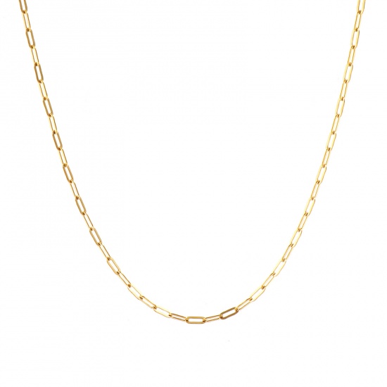 Immagine di Piatto Collana All'Ingrosso, Catena a Graffetta 18K Vero Oro Placcato 304 Acciaio Inossidabile, Unisex PVD Ecologica Impermeabile Anti-Ossidante Ipoallergenico Elegante Minimalista Regalo Gioielli Per Rivenditore, 45cm + 5cm Lunghezza, Dimensione della Catena: 5x2mm, 1 Pz