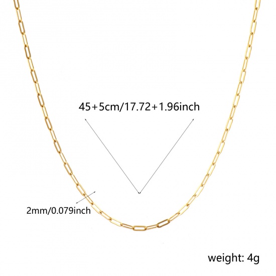 Immagine di Piatto Collana All'Ingrosso, Catena a Graffetta 18K Vero Oro Placcato 304 Acciaio Inossidabile, Unisex PVD Ecologica Impermeabile Anti-Ossidante Ipoallergenico Elegante Minimalista Regalo Gioielli Per Rivenditore, 45cm + 5cm Lunghezza, Dimensione della Catena: 5x2mm, 1 Pz